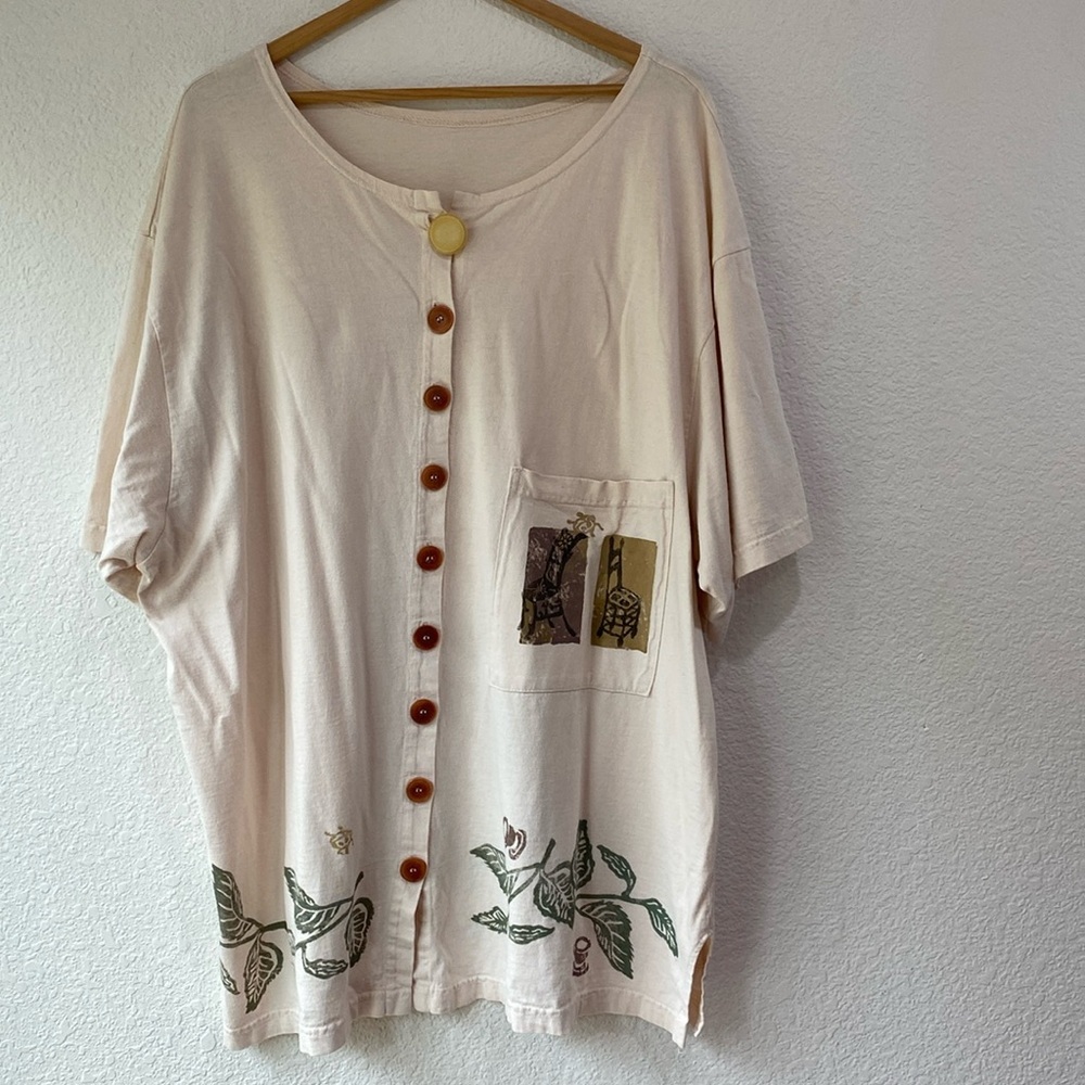 Blue Fish Made In Usa Cream Lagenlook Oversized Shirt